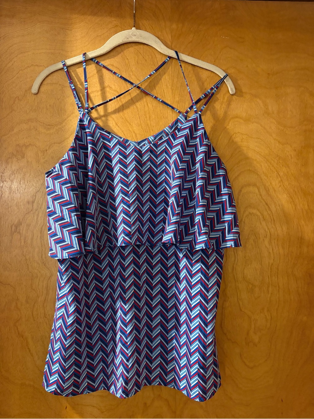Strappy Chevron Mini Dress in Blue and Pink